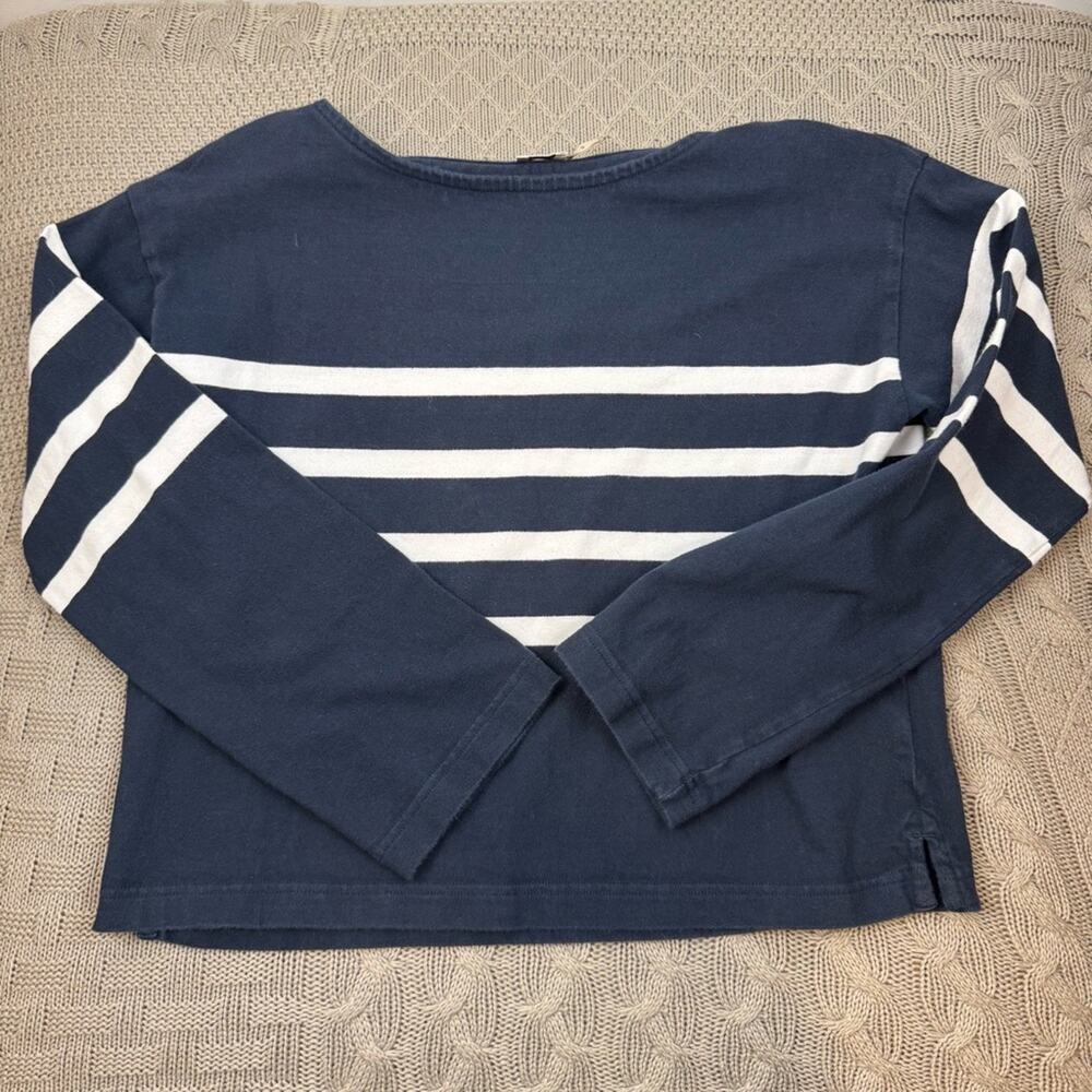 Faherty Women’s Navy and White Striped Long Sleeve Top Oversized Fit ~ Small